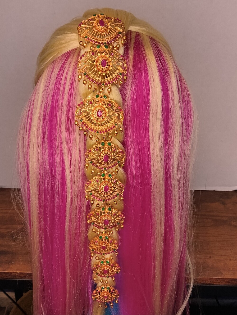 Jada Balai Gold Tone With Pink And Green Gems 9 Piece hair Adornment Set